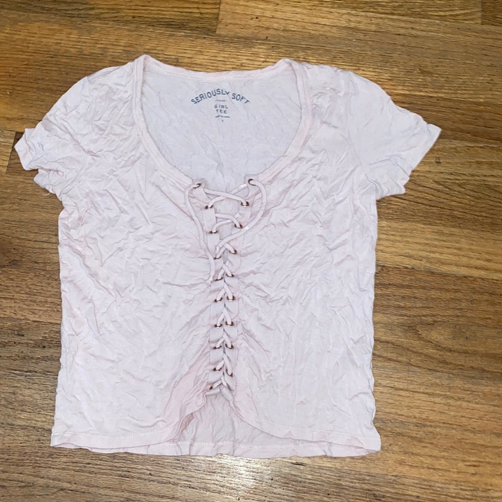 pink tie up front girl tee